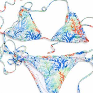 MC2 Saint Barth Coral Print String Bikini Set | Triangle Top & Tie Side Bottom